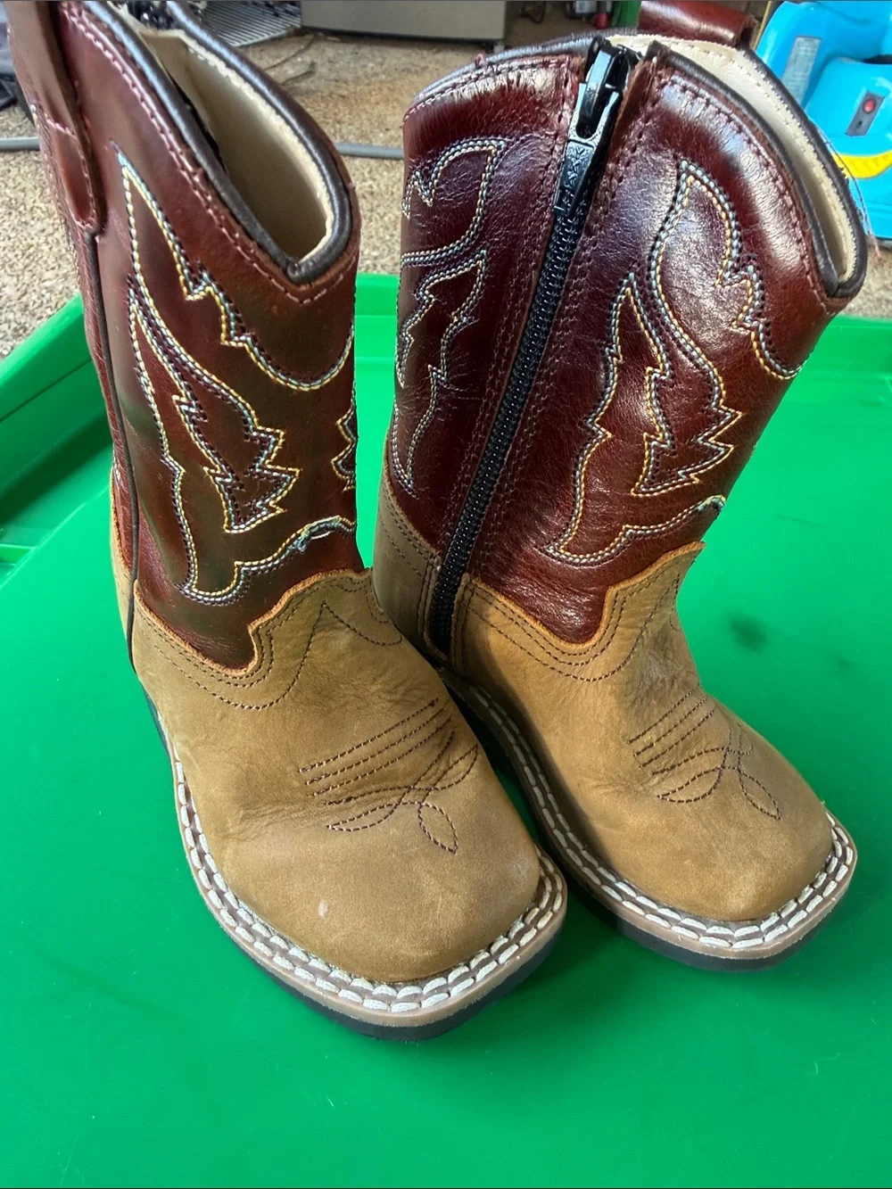Old West Brown and Tan Kids Western Zip-Up Boots